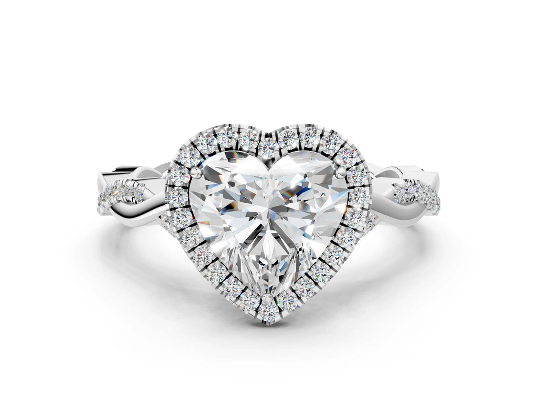 White gold Heart Cut Halo Twist Band with Four-Prong Setting_7