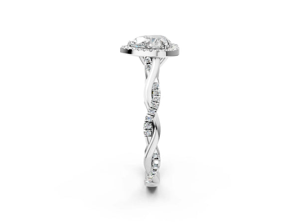 White Gold Heart-Shaped Interwoven Twist Halo Engagement Ring Setting