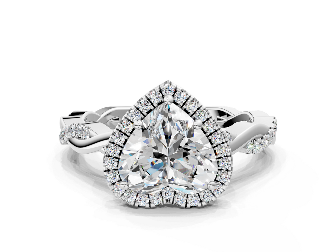 White gold Heart Cut Halo Twisted Band Four-Prong Ring_46