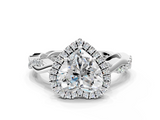 White gold Heart Cut Halo Twisted Band Four-Prong Ring_46