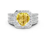 White gold Heart Cut Halo Yellow Sapphire Ring with Split Shank and Four-Prong Setting_24
