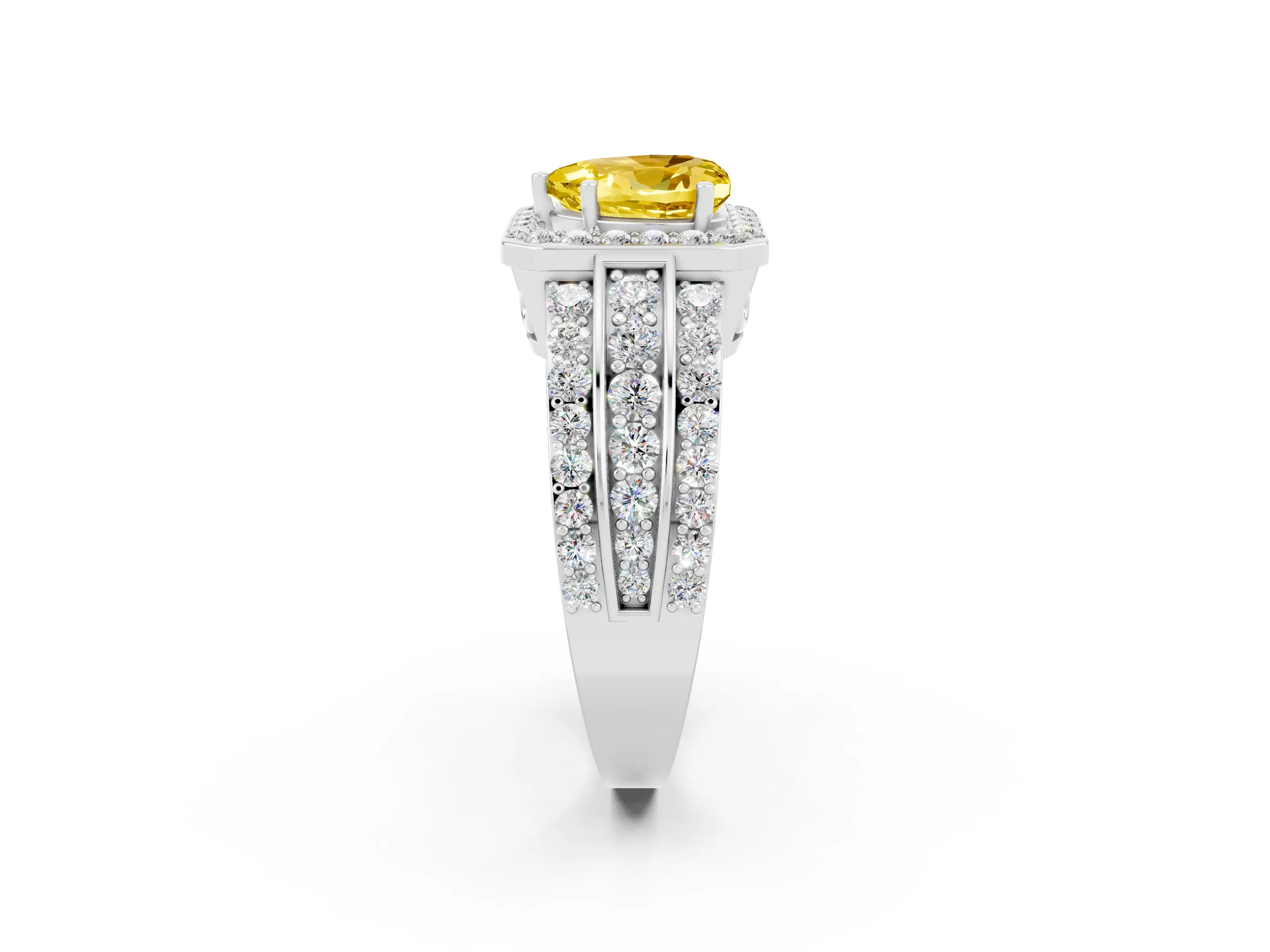 White gold Heart Cut Halo Yellow Sapphire Ring with Split Shank and Four-Prong Setting_26