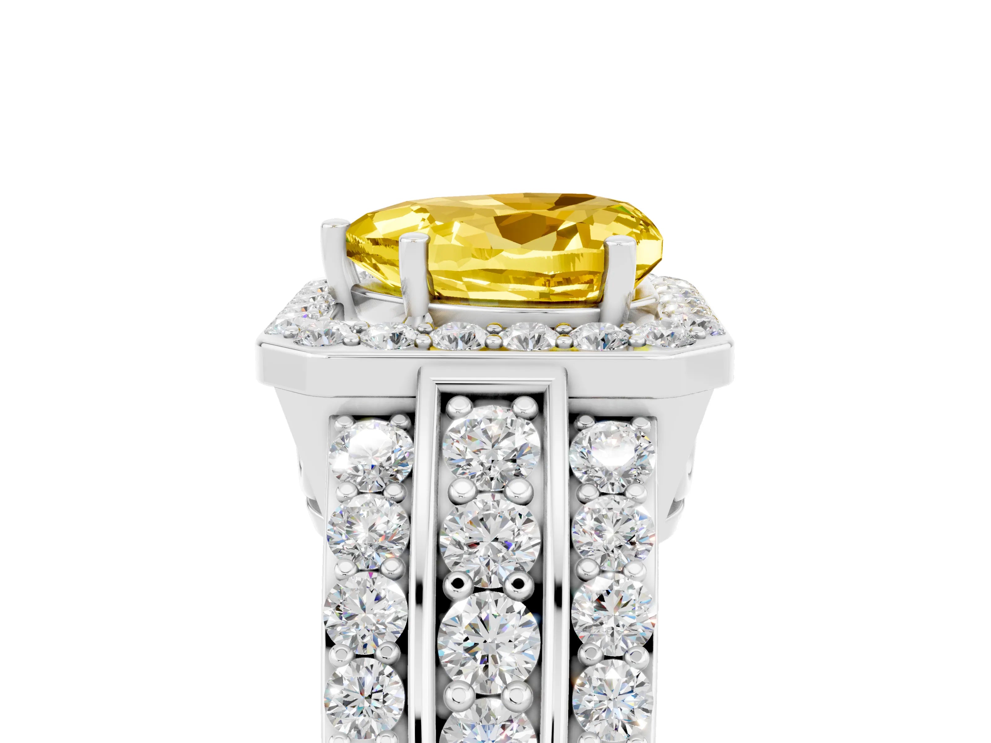 White gold Heart Cut Halo Yellow Sapphire Ring with Split Shank and Four-Prong Setting_29