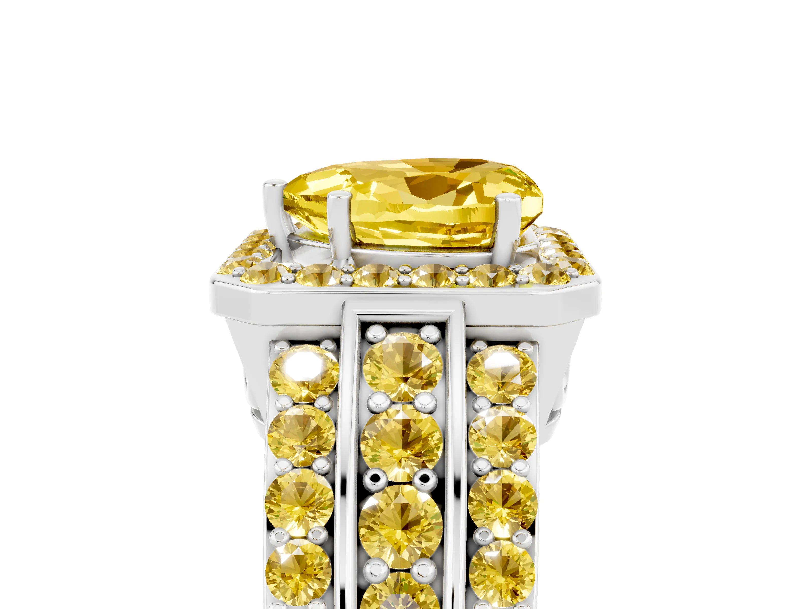 White gold Heart Cut Halo Yellow Sapphire Ring with Split Shank and Four-Prong Setting_5