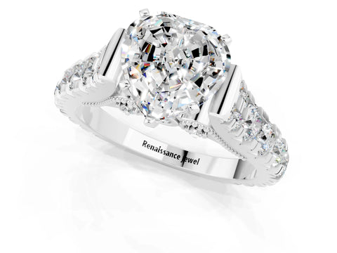 White gold Heart Cut Moissanite Classic Solitaire Ring with Pavé Band and Four-Prong Setting_1