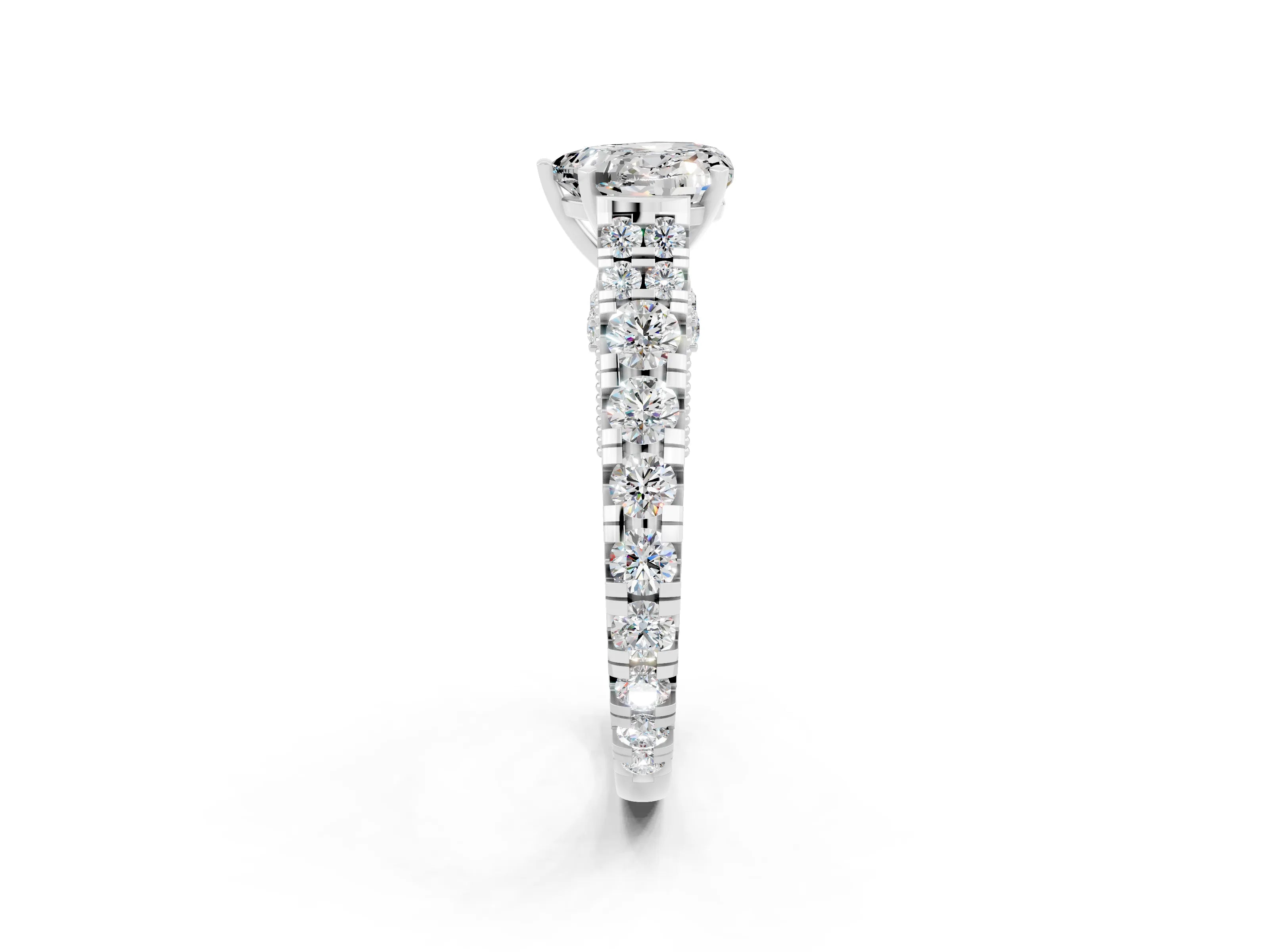 White gold Heart Cut Moissanite Classic Solitaire Ring with Pavé Band and Four-Prong Setting_2