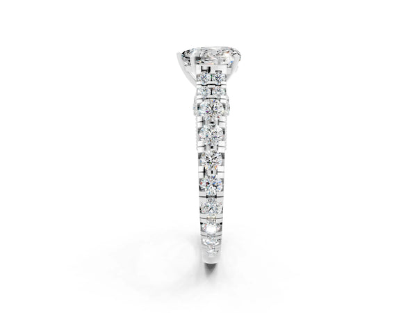 White gold Heart Cut Moissanite Classic Solitaire Ring with Pavé Band and Four-Prong Setting