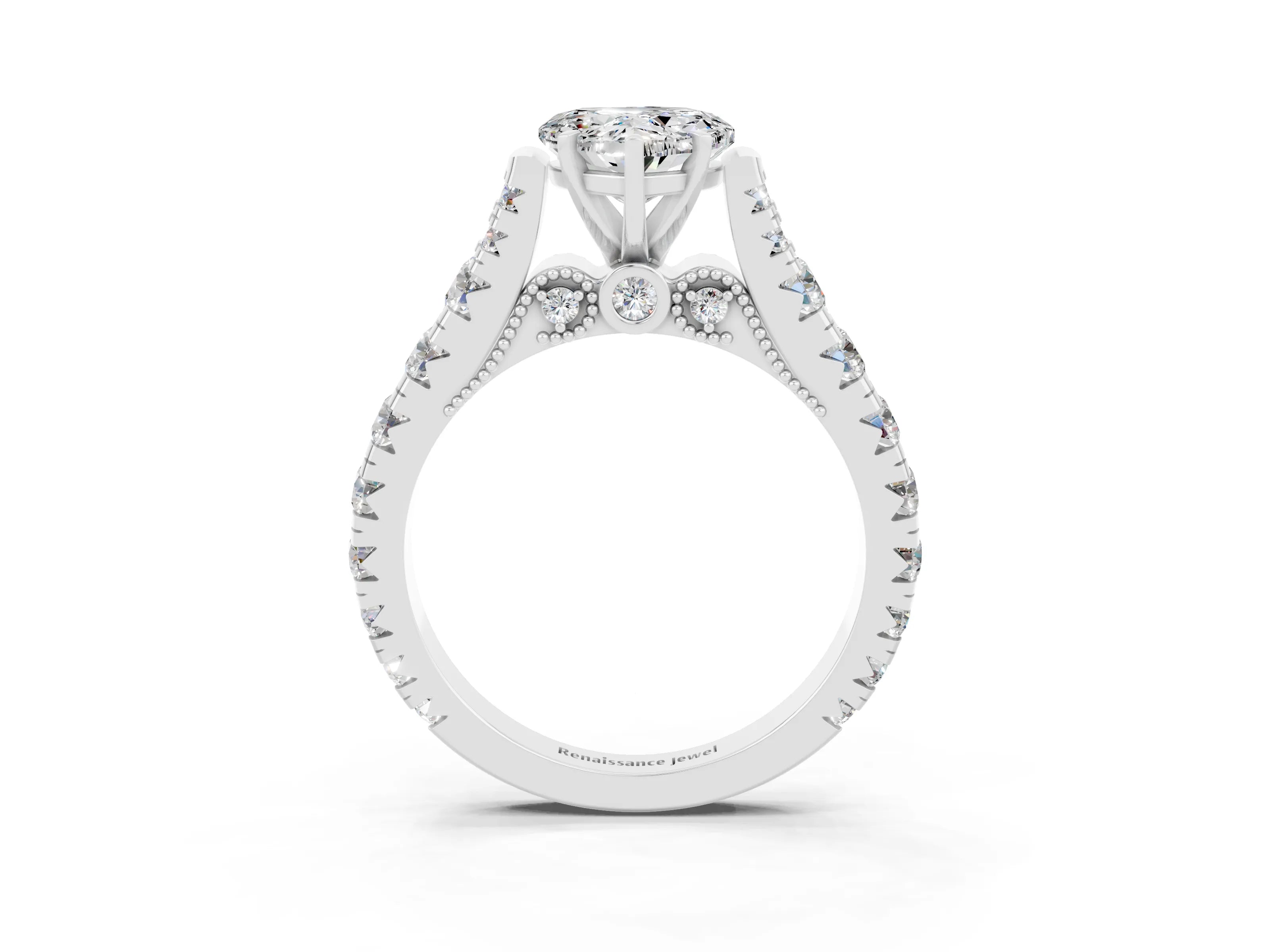 White gold Heart Cut Moissanite Classic Solitaire Ring with Pavé Band and Four-Prong Setting_3