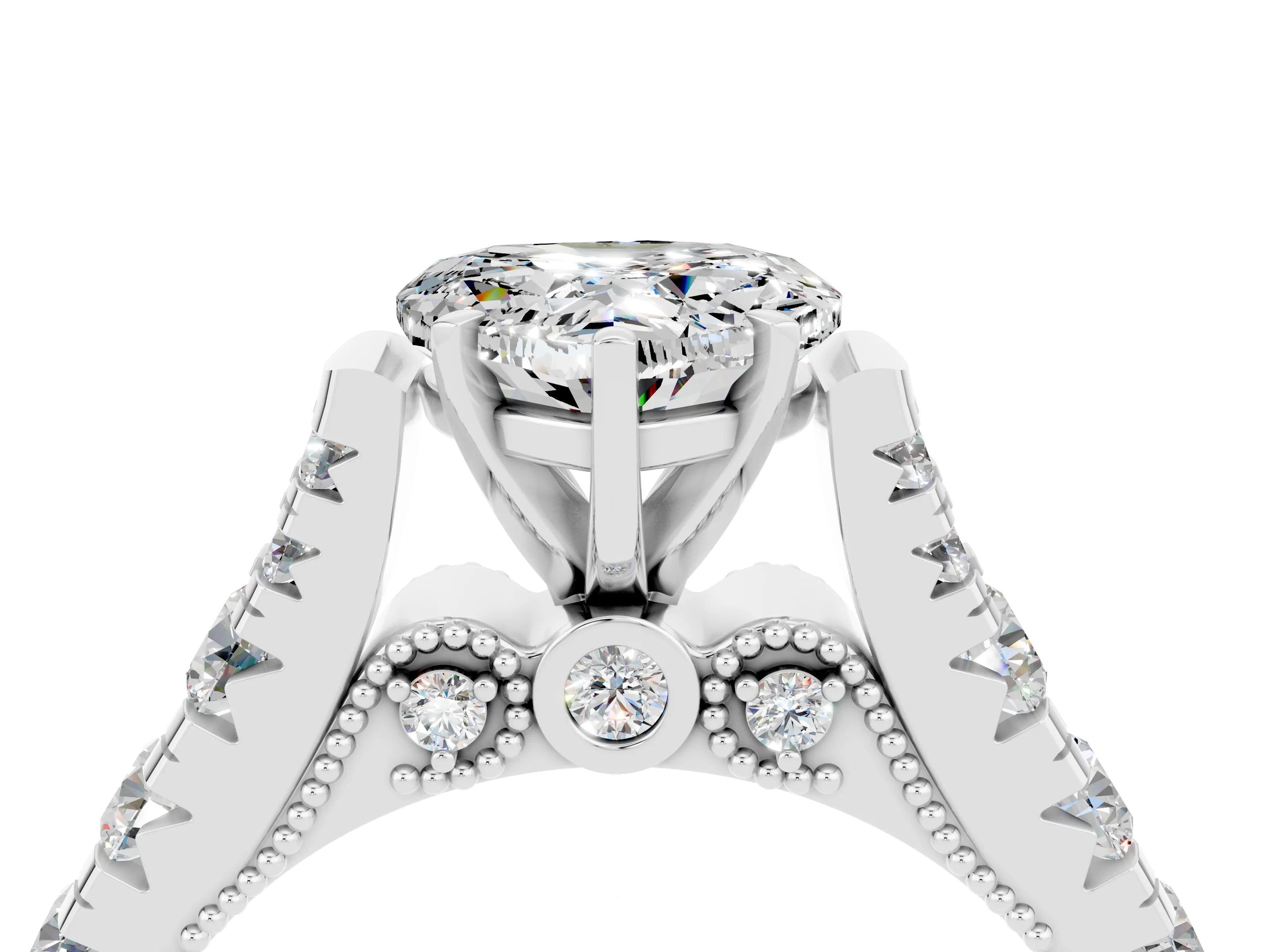 White gold Heart Cut Moissanite Classic Solitaire Ring with Pavé Band and Four-Prong Setting_4