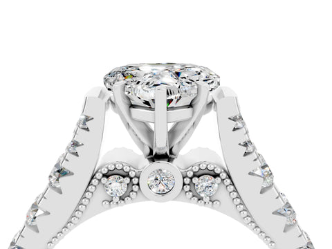 White gold Heart Cut Moissanite Classic Solitaire Ring with Pavé Band and Four-Prong Setting_4