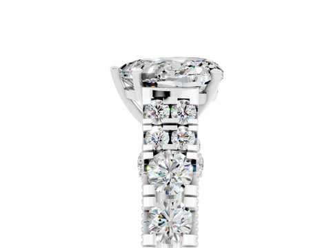 White gold Heart Cut Moissanite Classic Solitaire Ring with Pavé Band and Four-Prong Setting_5