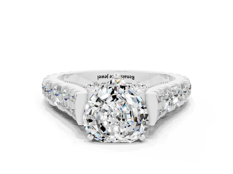 White gold Heart Cut Moissanite Classic Solitaire Ring with Pavé Band and Four-Prong Setting