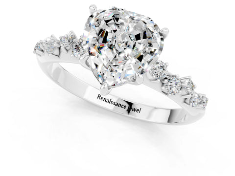 White gold Heart Cut Moissanite Cluster Side Stone Solitaire Ring with Prong Setting_55
