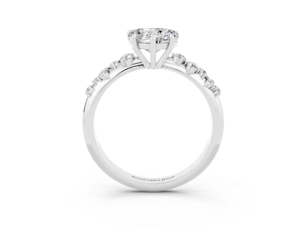 White gold Heart Cut Moissanite Cluster Side Stone Solitaire Ring with Prong Setting