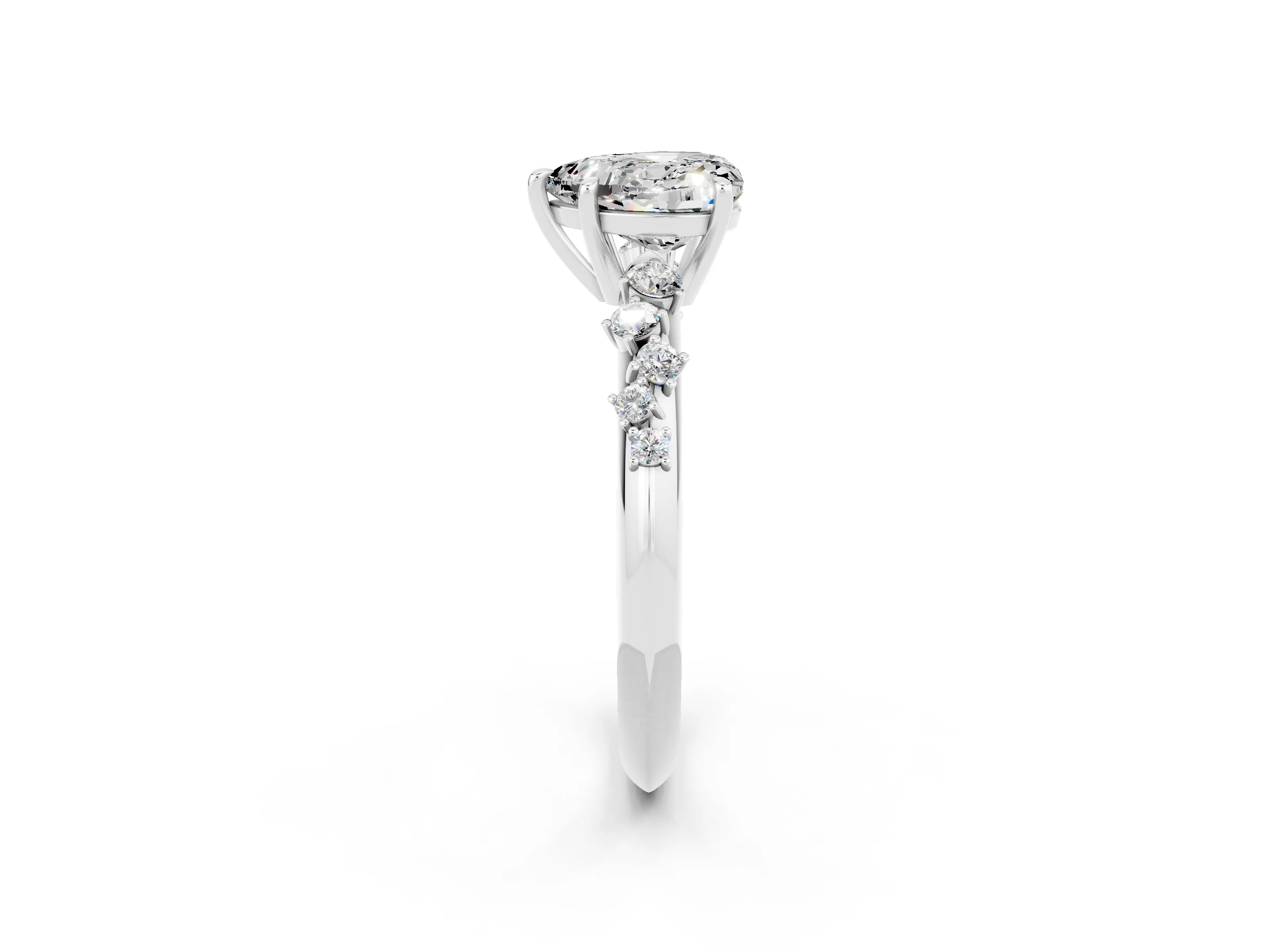 White gold Heart Cut Moissanite Cluster Side Stone Solitaire Ring with Prong Setting_61