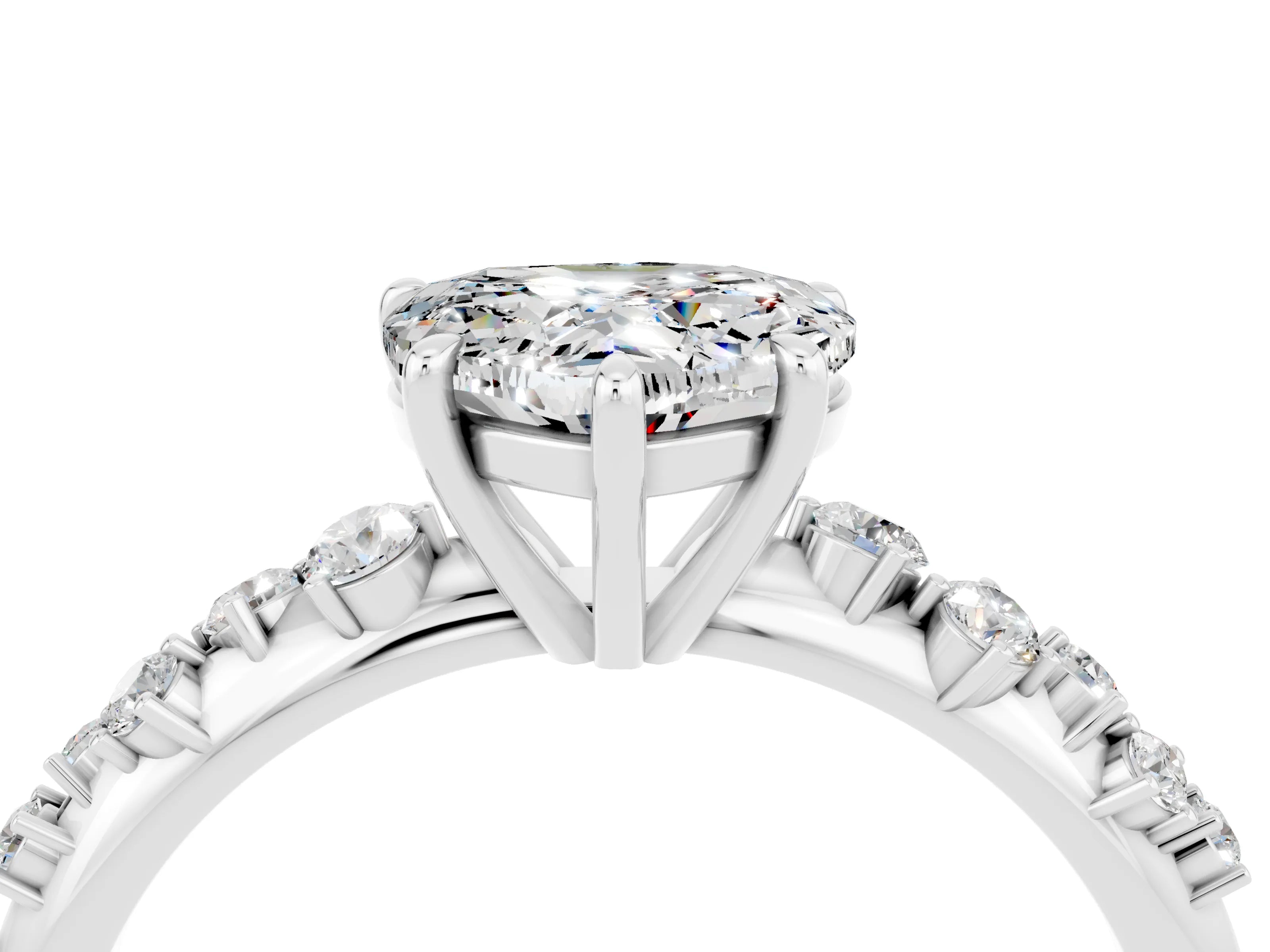 White gold Heart Cut Moissanite Cluster Side Stone Solitaire Ring with Prong Setting_63