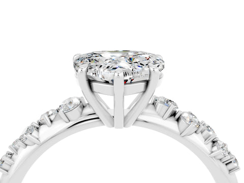 White gold Heart Cut Moissanite Cluster Side Stone Solitaire Ring with Prong Setting_63