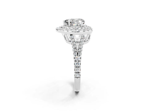 White gold Heart Cut Moissanite Double Halo Ring with Pavé Band and Prong Setting_14