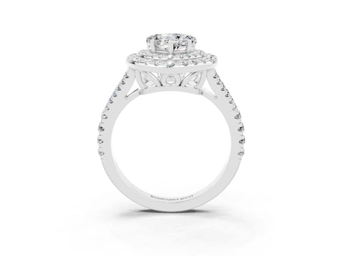 White gold Heart Cut Moissanite Double Halo Ring with Pavé Band and Prong Setting_15