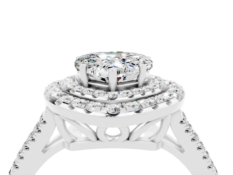 White gold Heart Cut Moissanite Double Halo Ring with Pavé Band and Prong Setting_16