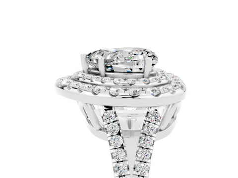 White gold Heart Cut Moissanite Double Halo Ring with Pavé Band and Prong Setting_17