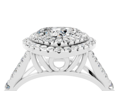 White gold Heart Cut Moissanite Double Halo Ring with Split Shank and Prong Setting_16
