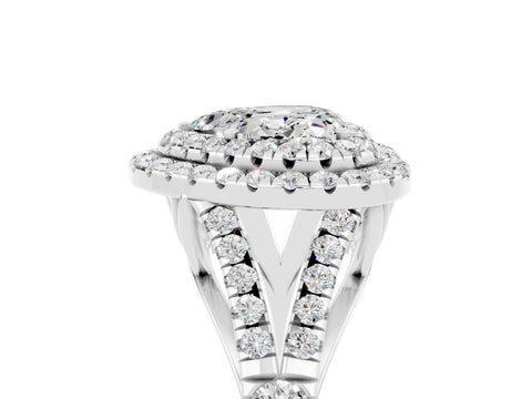 White gold Heart Cut Moissanite Double Halo Ring with Split Shank and Prong Setting_17