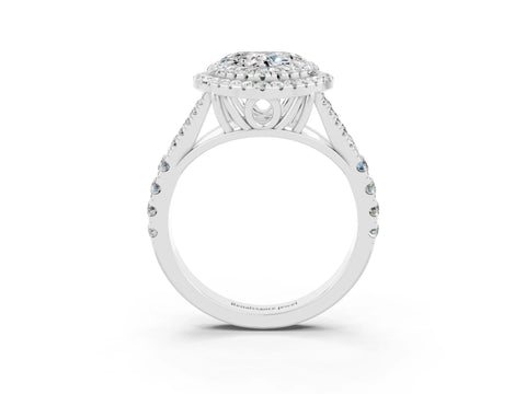 White gold Heart Cut Moissanite Double Halo Ring with Split Shank and Prong Setting_27