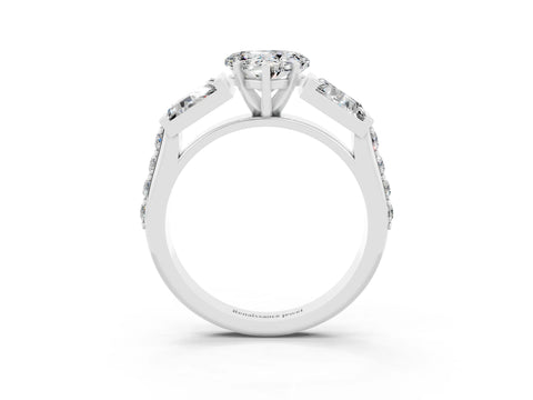 White gold Heart Cut Moissanite Engagement Ring with Baguette Side Stones and Channel Set Band_3
