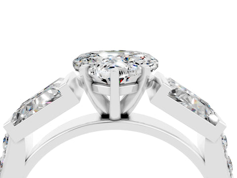 White gold Heart Cut Moissanite Engagement Ring with Baguette Side Stones and Channel Set Band_4