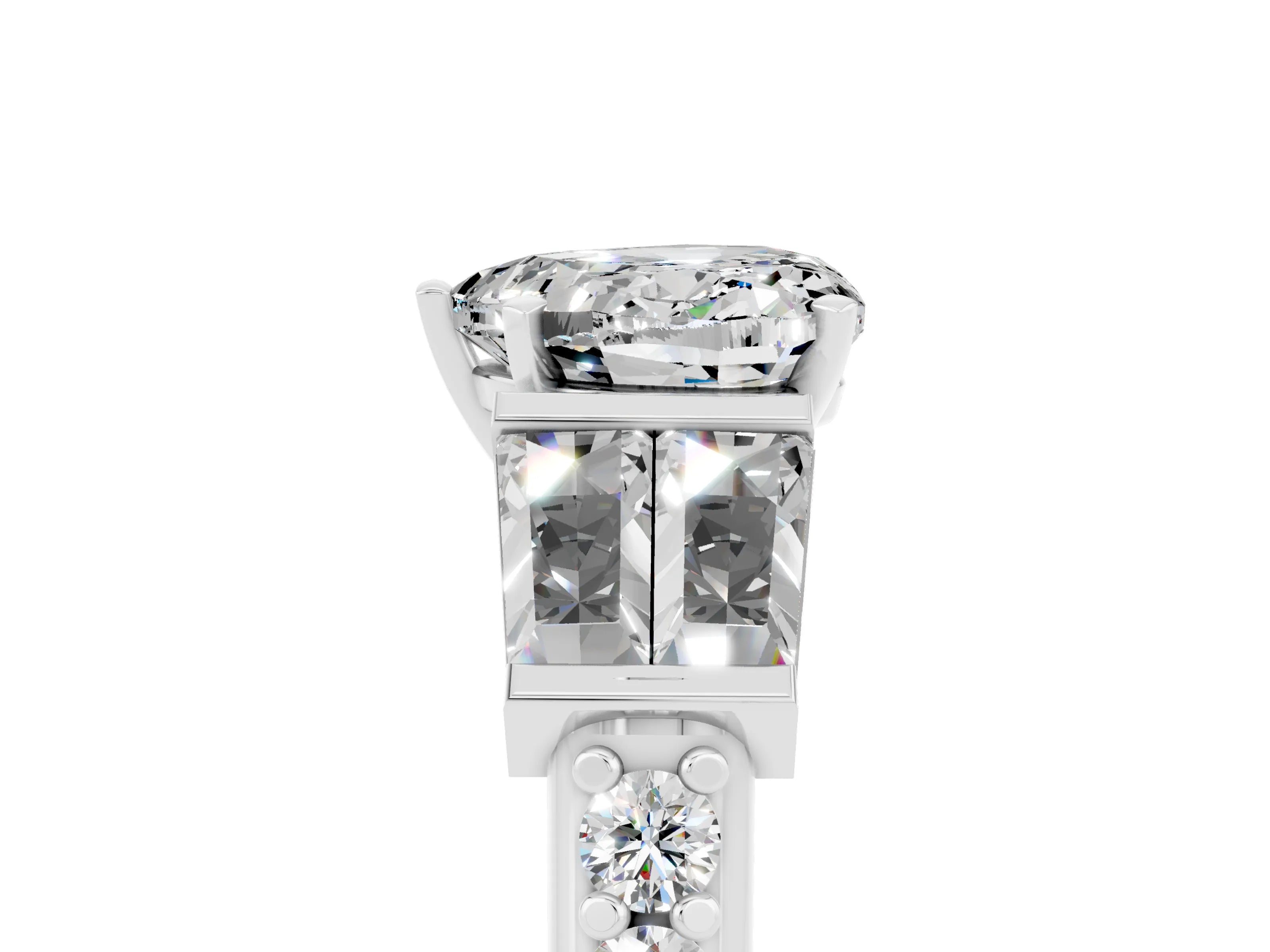 White gold Heart Cut Moissanite Engagement Ring with Baguette Side Stones and Channel Set Band_5