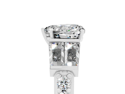 White gold Heart Cut Moissanite Engagement Ring with Baguette Side Stones and Channel Set Band_5