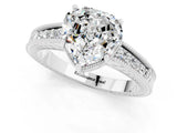White gold Heart Cut Moissanite Engagement Ring with Milgrain Channel Set Band and Prong Setting_1