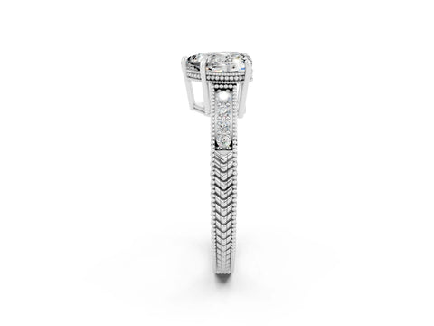 White gold Heart Cut Moissanite Engagement Ring with Milgrain Channel Set Band and Prong Setting_2