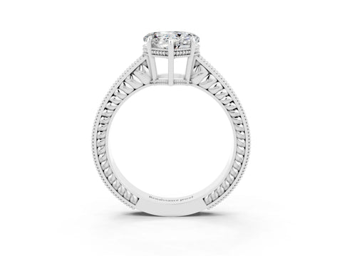 White gold Heart Cut Moissanite Engagement Ring with Milgrain Channel Set Band and Prong Setting_3