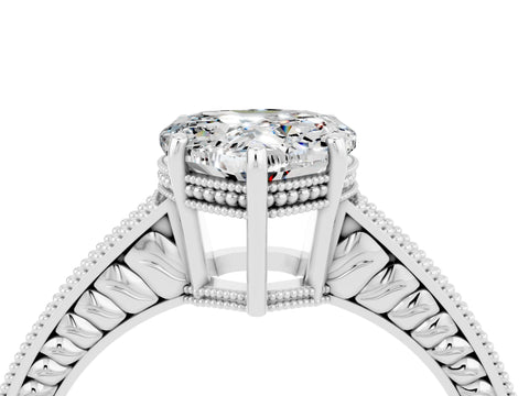 White gold Heart Cut Moissanite Engagement Ring with Milgrain Channel Set Band and Prong Setting_4