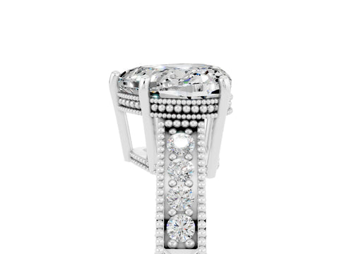 White gold Heart Cut Moissanite Engagement Ring with Milgrain Channel Set Band and Prong Setting_5