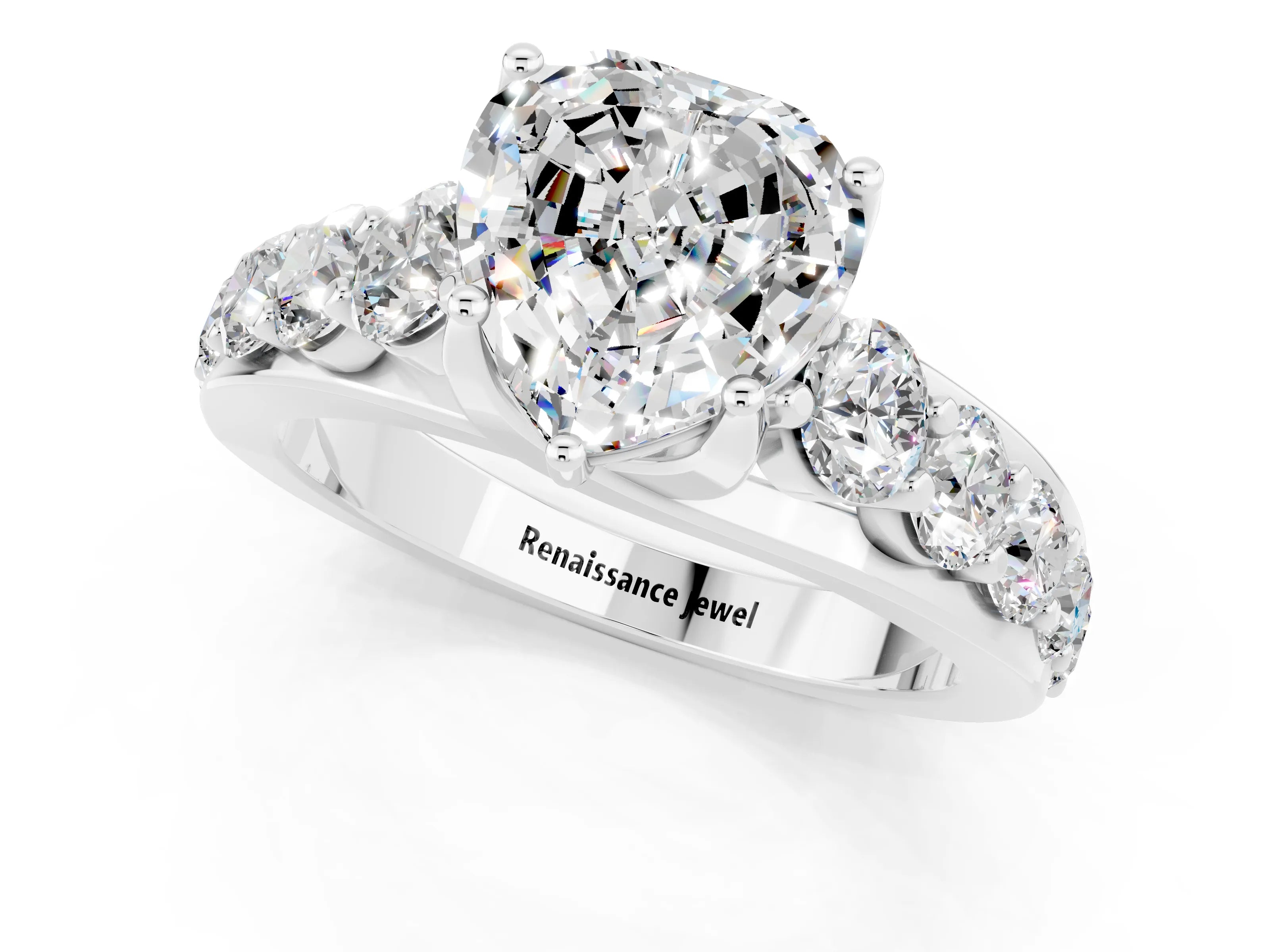 White gold Heart Cut Moissanite Engagement Ring with Pavé Band and Four-Prong Setting_1
