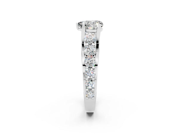 White gold Heart Cut Moissanite Engagement Ring with Pavé Band and Four-Prong Setting