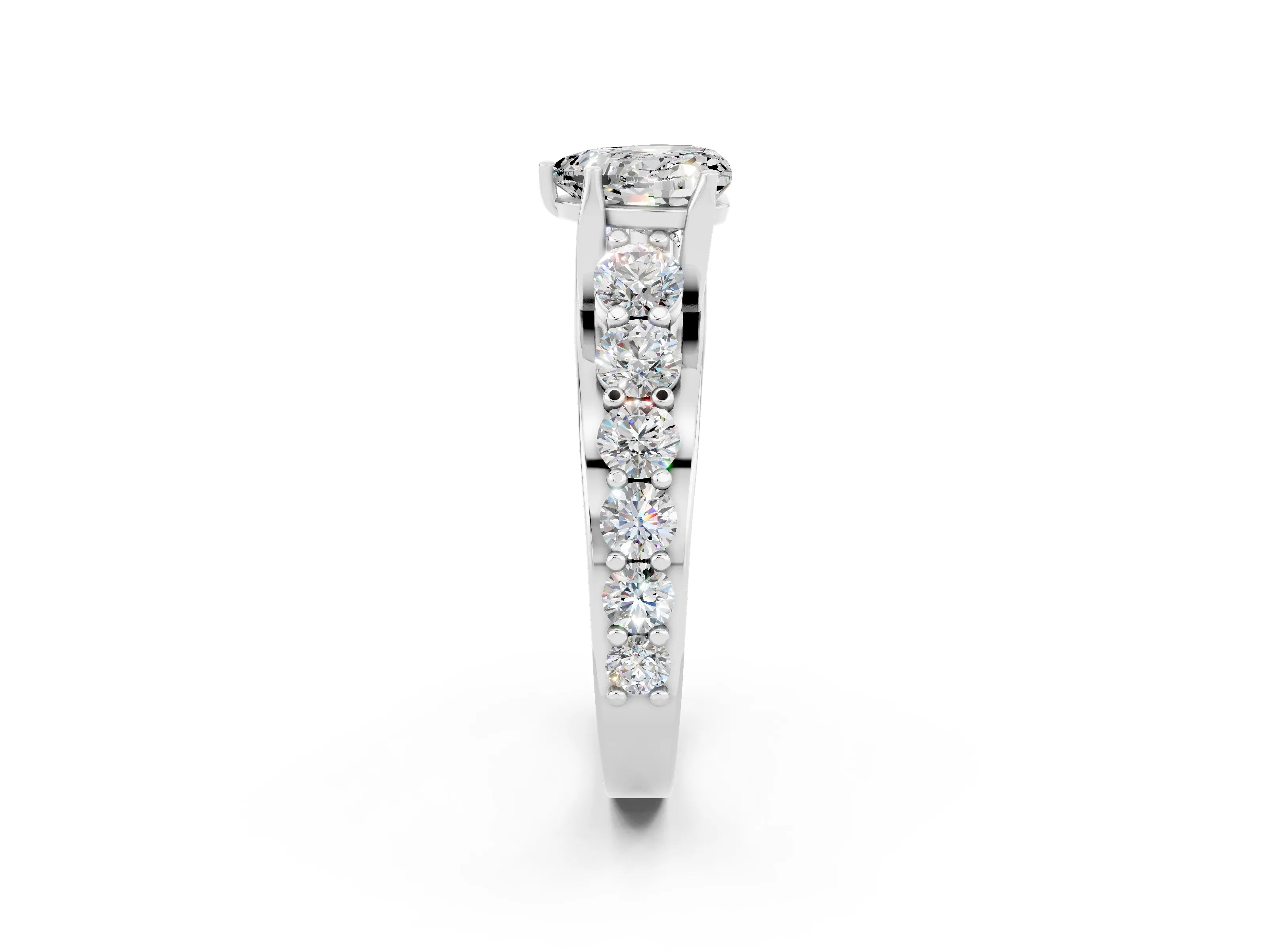 White gold Heart Cut Moissanite Engagement Ring with Pavé Band and Four-Prong Setting_2