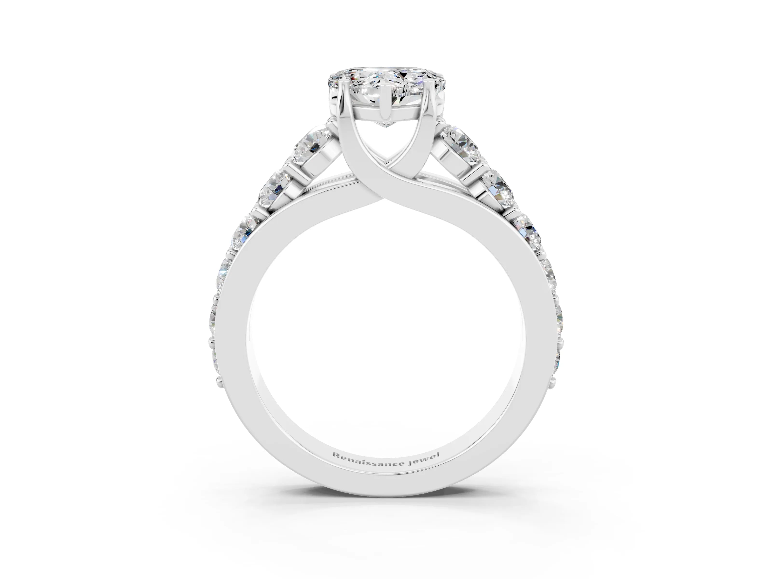 White gold Heart Cut Moissanite Engagement Ring with Pavé Band and Four-Prong Setting_3