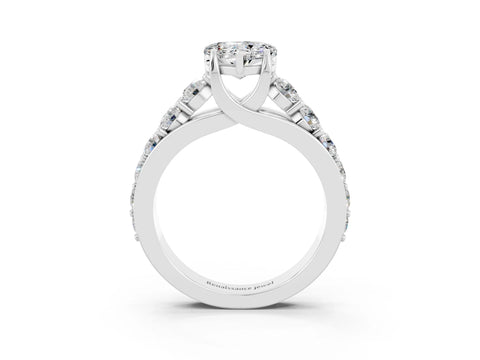 White gold Heart Cut Moissanite Engagement Ring with Pavé Band and Four-Prong Setting_3