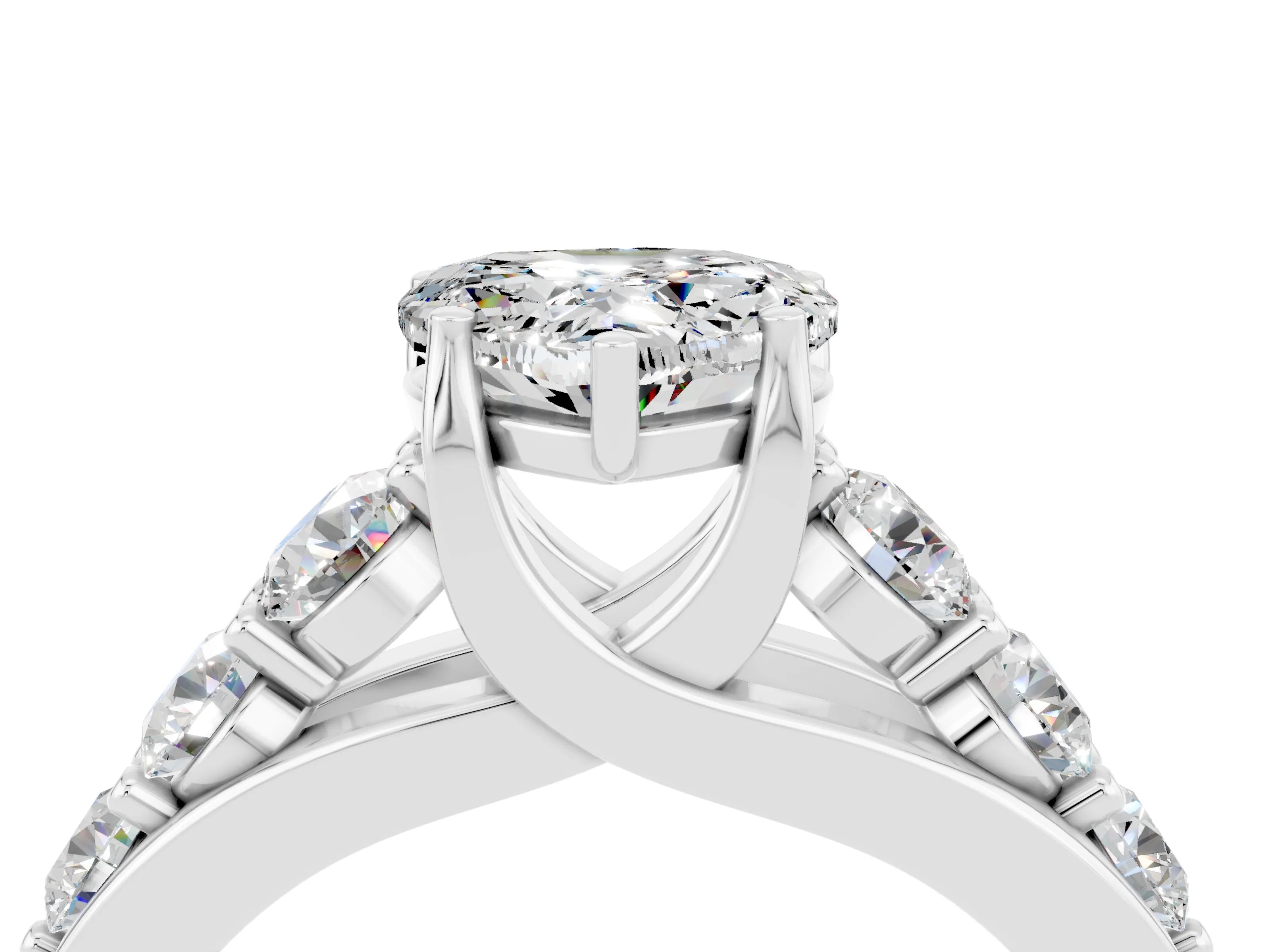 White gold Heart Cut Moissanite Engagement Ring with Pavé Band and Four-Prong Setting_4