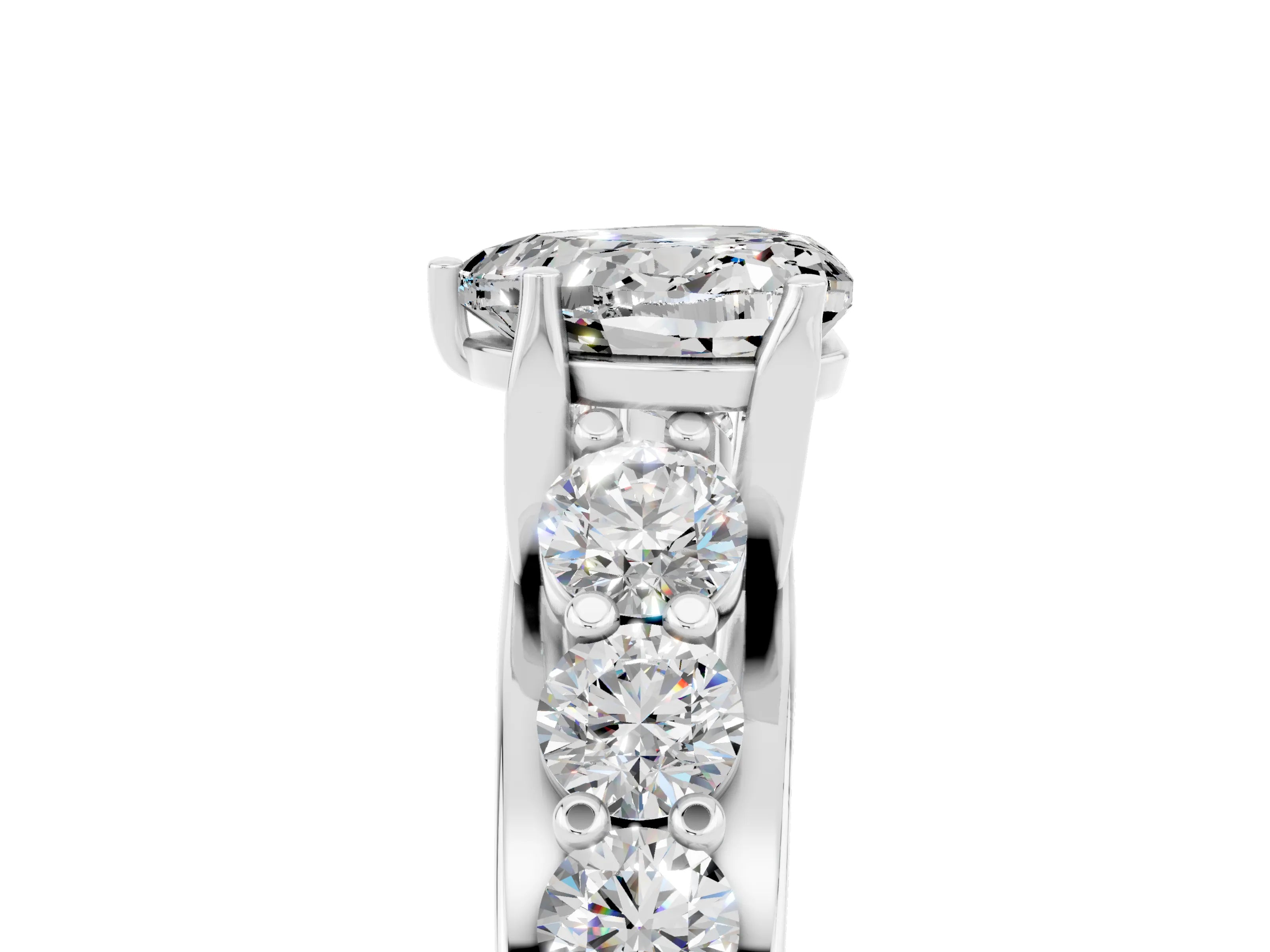 White gold Heart Cut Moissanite Engagement Ring with Pavé Band and Four-Prong Setting_5