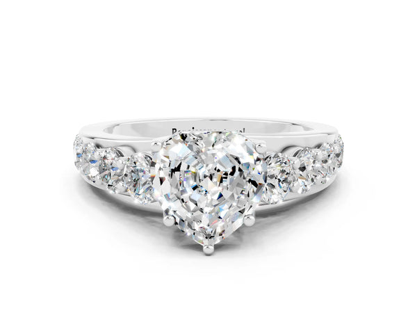 White gold Heart Cut Moissanite Engagement Ring with Pavé Band and Four-Prong Setting