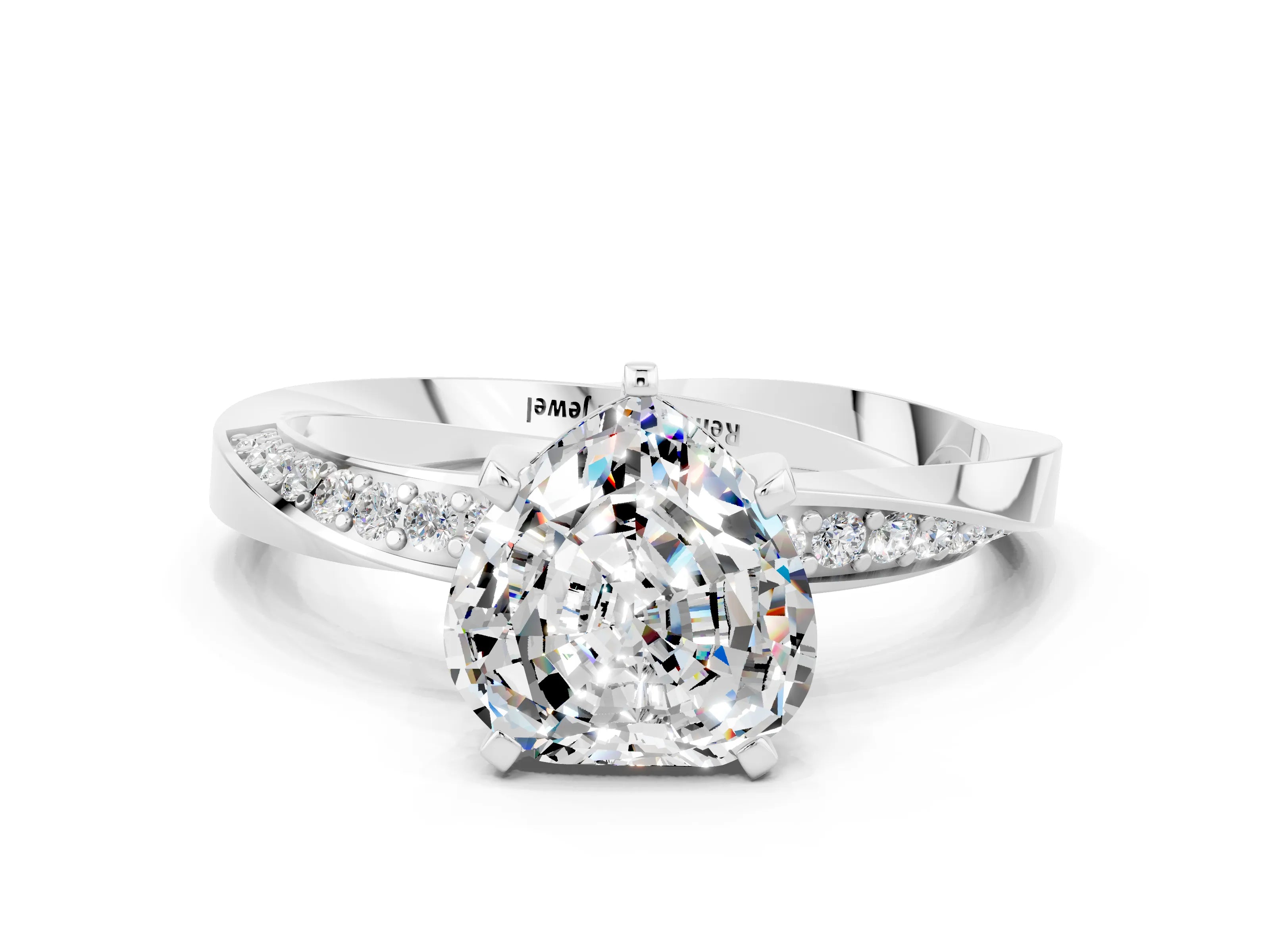 White gold Heart Cut Moissanite Engagement Ring with Side Stone Accents and Four-Prong Setting_36