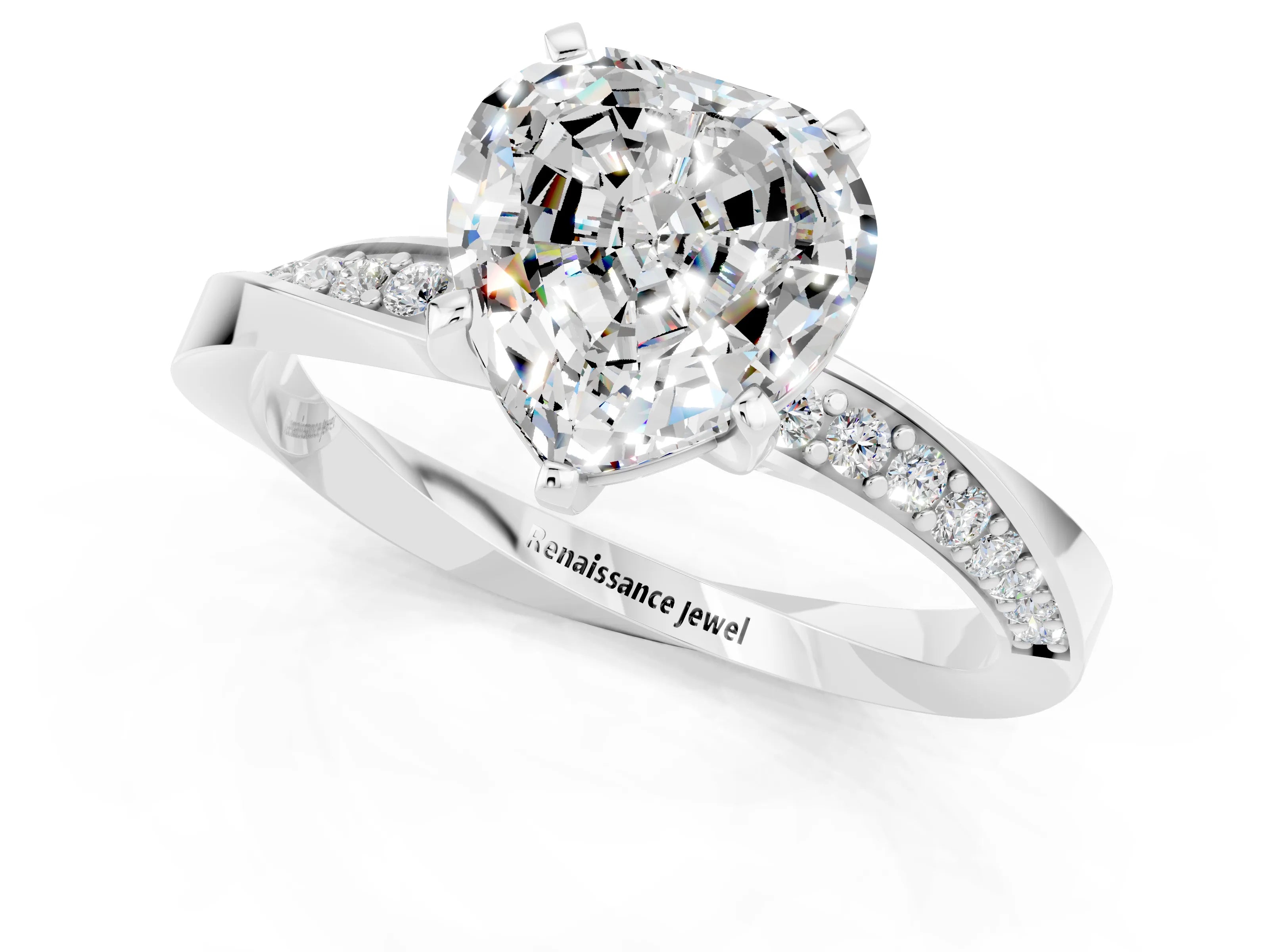White gold Heart Cut Moissanite Engagement Ring with Side Stone Accents and Four-Prong Setting_37