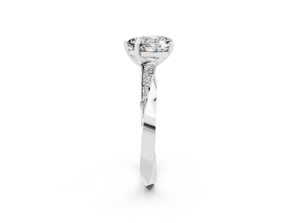 White gold Heart Cut Moissanite Engagement Ring with Side Stone Accents and Four-Prong Setting