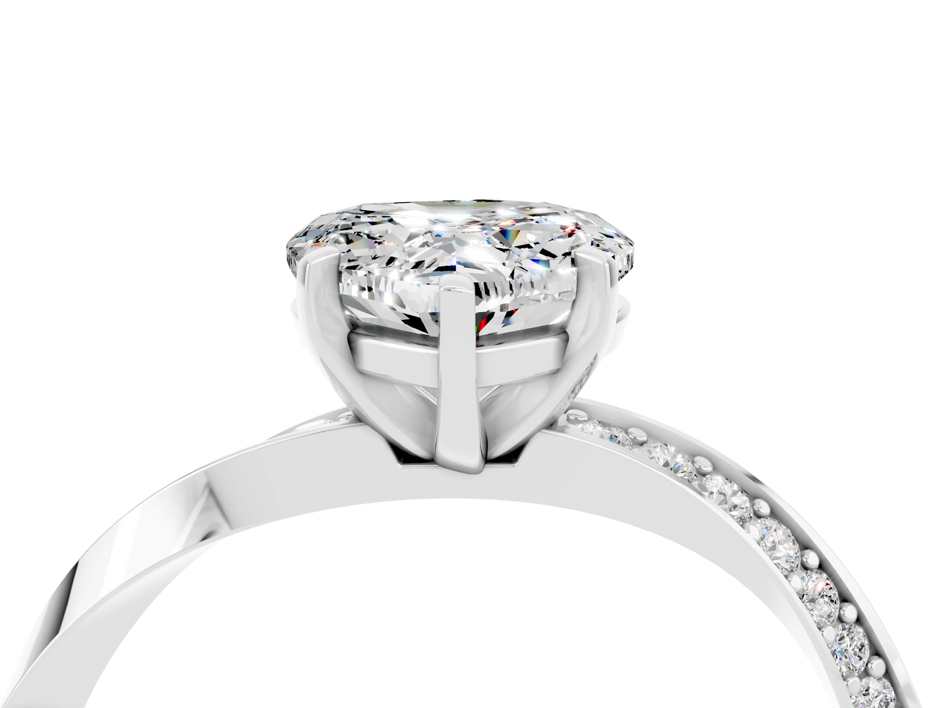 White gold Heart Cut Moissanite Engagement Ring with Side Stone Accents and Four-Prong Setting_40