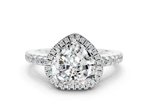 White gold Heart Cut Moissanite Halo Engagement Ring with Pavé Band and Prong Setting_12